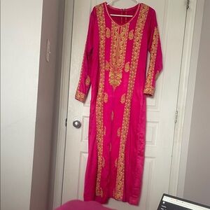 Elegant Pink and Gold Embroidered Dress